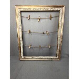 Rustic Ornate Gold White Clothespin Twine Photo Display Frame 18.5x23 Farmhouse